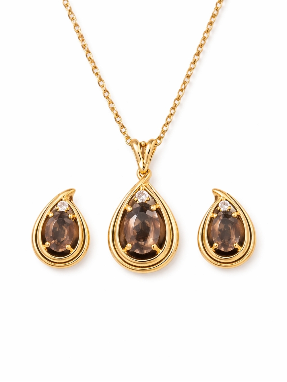 Smoky Quartz Teardrop Jewelry Set Necklace & Earrings NWT / NIB